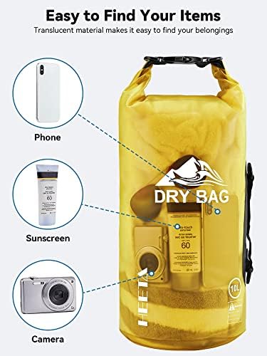 HEETA Dry Bag Waterproof for Women Men, 5L/10L/20L/30L/40L Roll Top Lightweight Dry Storage Bag Backpack with Phone Case for Travel, Swimming, Boating, Kayaking, Camping & Beach, 11 Transparent Colors
