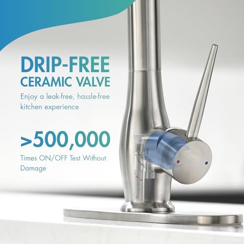 GIMILI Kitchen Faucet with Pull Down Sprayer Single Handle High Pressure Brushed Nickel Kitchen Sink Faucet Commercial Double-Headed Stainless Steel Kitchen Faucets Sink with Deck Plate