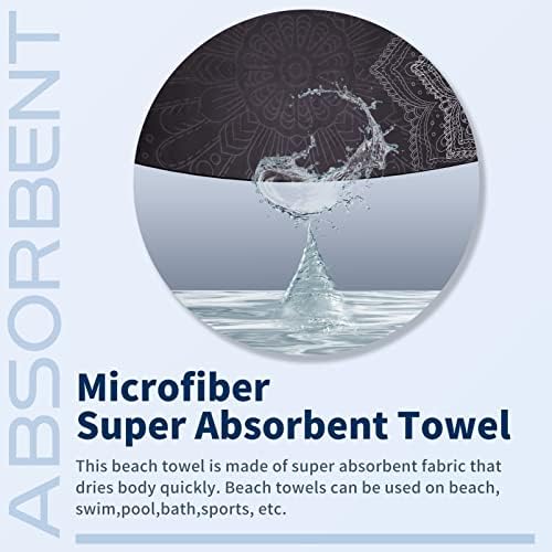 2 Pack Lightweight Thin Beach Towel Oversized 71"x32" Big Extra Large Microfiber Sand Free Towels for Adult Quick Dry Travel Camping Beach Accessories Vacation Essential Gift Black Mandala Pink Leaf