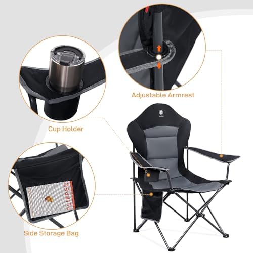 EVER ADVANCED Camping Chairs, Lawn Chairs Outdoor Sports Chairs, Folding Chair Camping Chairs for Adults, Supports 400lbs