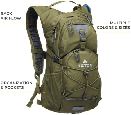 Teton Oasis Hydration Backpack – Lightweight Water Pack with Bladder for Hiking, Running, Cycling, Biking – 18L/22L Sizes – Sewn-in Rain Cover – Fits Men and Women
