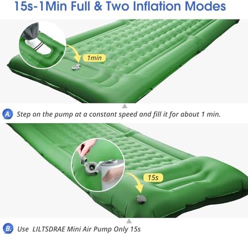 Camping Sleeping Pads,Extra Thick 5 Inch Inflatable Sleeping Mat with Pillow Built-in Pump,Oversized Mattress Super Portable Backpacking Sleeping Pad (Green, Single)