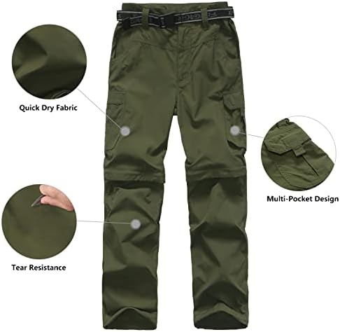 Boy’s Convertible Hiking Pants Lightweight Quick Dry Zip Off Pants for Kids Youth Outdoor UPF 50+ Casual Cargo Trousers
