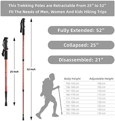 Aihoye Collapsible Trekking Poles - 2 Pack, Lightweight, Anti-Shock Walking Sticks - Adjustable for Men and Women