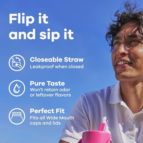 HYDRO FLASK Wide Mouth vacuum insulated stainless steel water bottle with leakproof closeable straw lid for cold water drinks, sports, travel, car and school