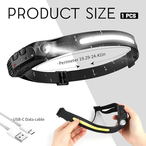 Headlamp 4 PCS, 230° Wide Beam Head Lamp, Motion Sensor LED Headlamp Rechargeable, 5 Mode Headlight Flashlight for Camping Fishing Hiking Gear, Bright, and Ideal for Hard Hats and Forehead Use!