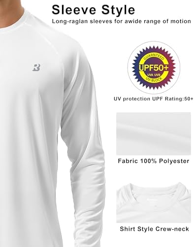 Roadbox Mens UPF 50+ UV Sun Protection Shirts Outdoor Long Sleeve SPF Rash Guard for Fishing Hiking Swimming Running