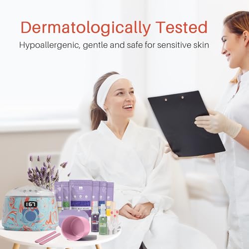 BLITZWAX Brazilian and Bikini Waxing Kit for Women, Hard Wax Warmer for Face, Legs and Body, At Home Hair Removal Kit, Beginner Friendly, Effective on Coarse Hair, Pool Swirl Design