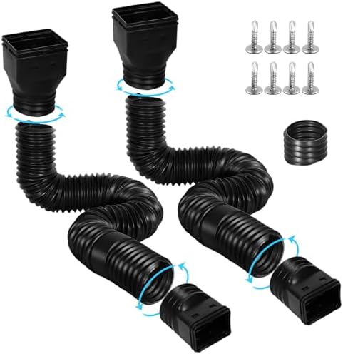 Flexible Gutter Downspout Extensions, Connectable Downspout Extender with 58"+ 67" Extendable Pipe, Thickened Down spout Drain Extension for Rainwater Drainage(2 Pack, Black)