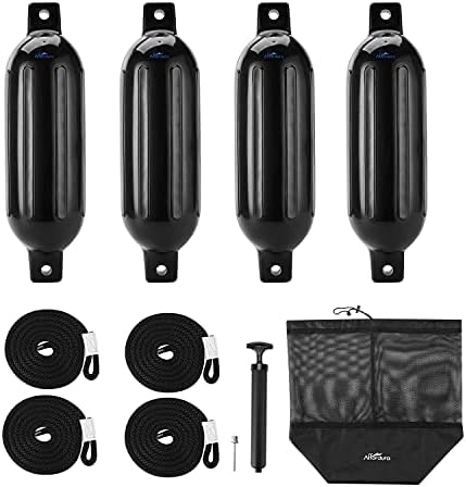 Affordura Boat Fender 4 Pack Boat Bumpers Fenders with 4 Ropes, Boat Bumpers for Pontoon Boat Fenders Inflatable