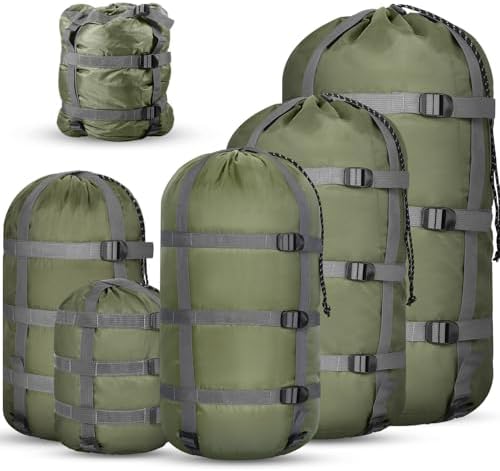 5 Pack Compression Stuff Sack 5 Assorted Size Sleeping Bag Stuff Sack Ultralight Sleeping Bag Cover Space Saving Gear for Travel Outdoor Camping Hiking Backpacking