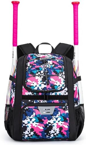 Youth Baseball Bag, Softball Bag for Girls & Boys, Kids Tball Backpack with Shoes Compartment