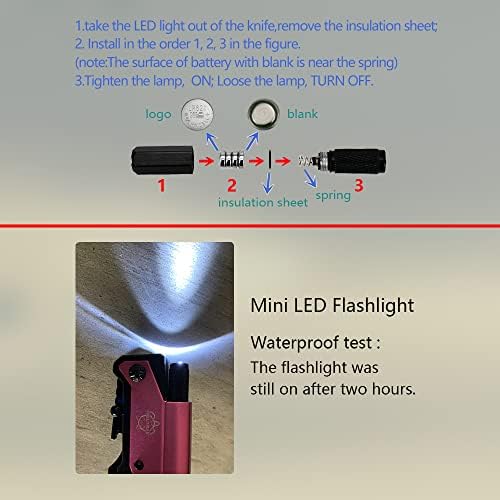 8.5" Military Outdoor Hunting Camping Pocket Knife, 7 in 1 Multi-Function Folding Knives with Fire Starter LED Light Seatbelt Cutter Glass Breaker Bottle Opener Tactical Blade (Pink)