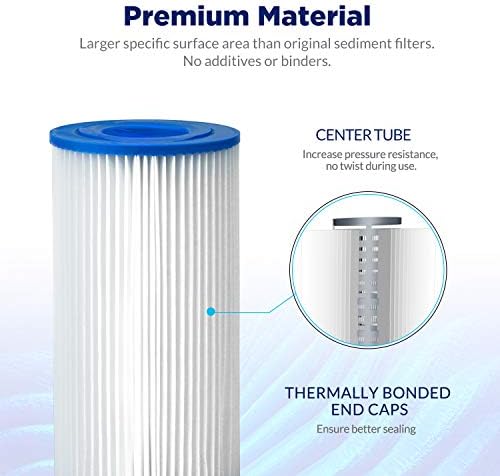 Membrane Solutions 50 Micron Pleated Polyester Sediment Water Filter 10"x2.5" Replacement Cartridge Universal Whole House Pre-Filter Compatible with W50PE, WFPFC3002, SPC-25-1050, FM-50-975 - 4 Pack