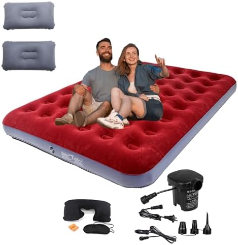 Queen Size Double Camping Air Mattress Bed with Air Pump,Inflatable Mattress,80"x 60"Thickened Portable Blow Up Air Mattress,Travel Sleeping Bed Pad for Camping Home Hiking