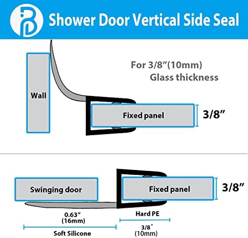 2-Pack Butecare Frameless Shower Door Side Seal Strip for 3/8" Glass Doors, Vertical Polycarbonate H-Jamb 180 Degree 78" Long