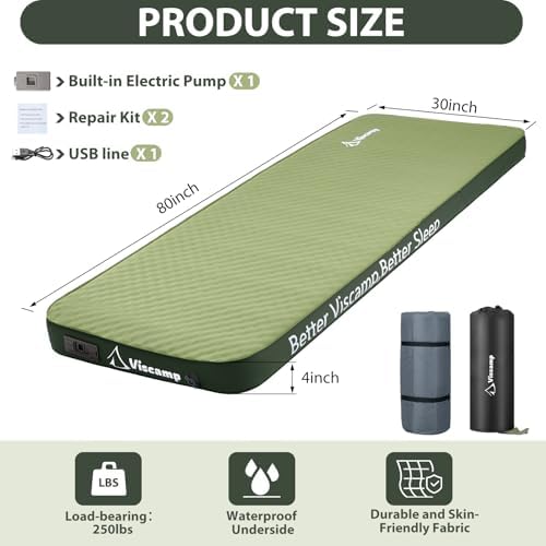 Self Inflating Camping Sleeping Pad, 4" Memory Foam Camping Pad Self Inflating Camping Mattress Sleeping Pad Camping Mat for Camping(Green)