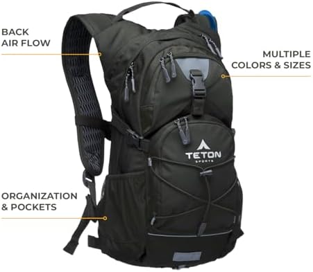 Teton Oasis Hydration Backpack – Lightweight Water Pack with Bladder for Hiking, Running, Cycling, Biking – 18L/22L Sizes – Sewn-in Rain Cover – Fits Men and Women