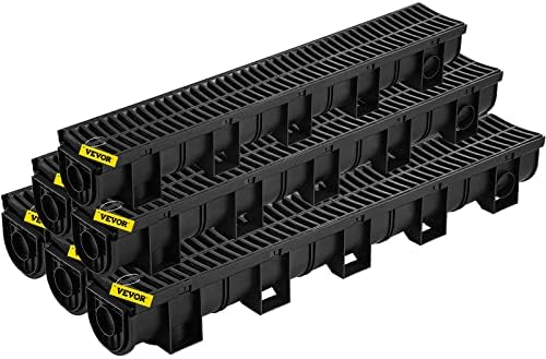 VEVOR Trench Drain System with Plastic Grate, 5.9x5.1-Inch HDPE Channel Drainage for Garden, Driveway - 6 Pack