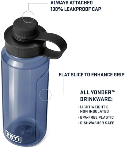 YETI Yonder Water Bottle with Yonder Tether Cap, Lightweight, Leakproof and BPA-Free