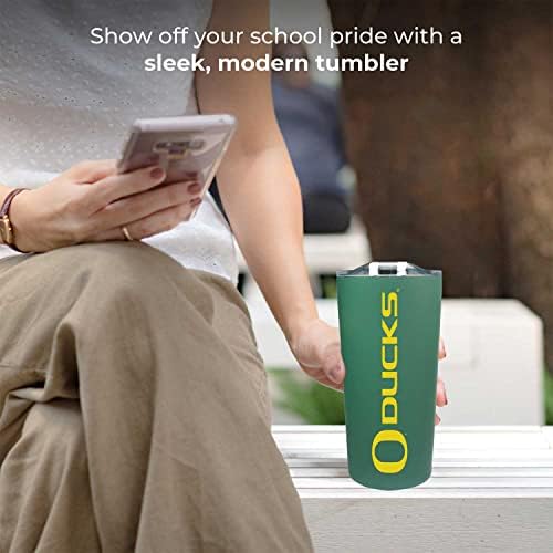 Campus Colors College Stainless Steel, Double Walled, Vacuum Insulated, Reusable Collegiate Tumbler with Slider-Top Lid for Travel, Sports, and Coffee, 18 oz (Oregon Ducks - Green)