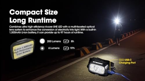 Nitecore NU30 500 Lumen LED Rechargeable Headlamp with White and Red Beams Sticker
