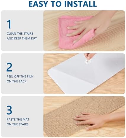 Stair Treads for Wooden Steps Indoor, 15 Pack 8" X 30" Non Slip Carpet Stair Treads with Reusable Adhesive for Kids Elders and Dogs, Surface Polyester TPR Backing Stair Rugs, Beige