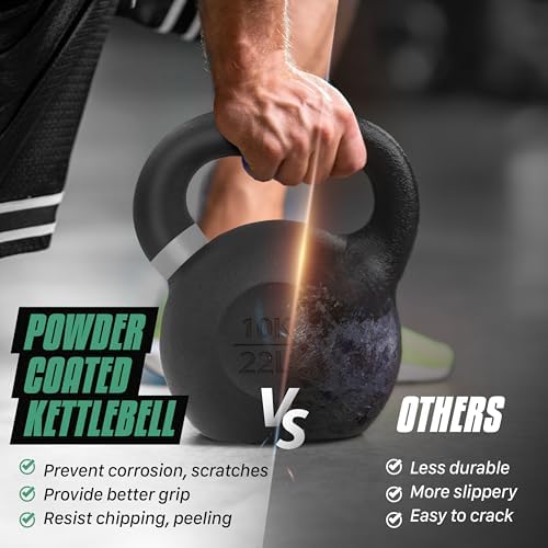 Yes4All Powder Coated Cast Iron Kettlebell Strength Training Kettlebells Weight Set for Full Body Workout, Home Gym