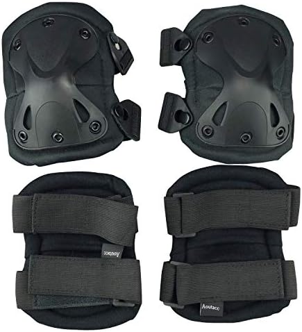 AOUTACC Tactical Combat Knee & Elbow Protective Pads Set for Outdoor CS Paintball Game Cycling Safety Skateboarding Gear Skates Knee Protection Guard Pads