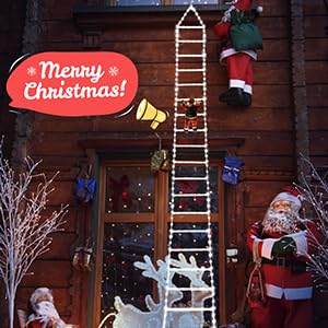 Toodour LED Christmas Lights - 10ft Christmas Decorative Ladder Lights with Santa Claus, Xmas Decorations Light for Indoor Outdoor, Window, Garden, Home, Wall, Xmas Tree Decor - White