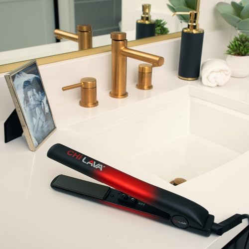 CHI Lava Ceramic Hairstyling Flat Iron | 1" Volcanic Lava Ceramic Floating Plates | Smooth Glide helps prevent damage | Analog On/Off Switch | Black/Red