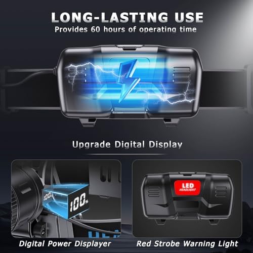 LED Headlamp Rechargeable, 2000 Lumens Super Bright Head Lamp with Motion Sensor, 5 Modes & 120°Adjustable & IPX7 Waterproof USB Rechargeable Headlight for Outdoor Camping, Running, Cycling, Climbing