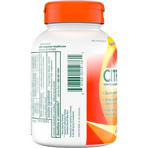 Citrucel Fiber Therapy Caplets for Irregularity, Easy to Swallow Methylcellulose , 180 Count
