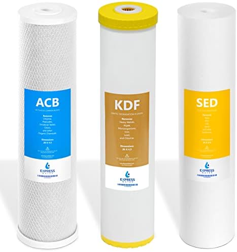 Express Water Whole House Heavy Metal Water Filter Set – 3 Stage Water Filtration Replacement Kit – Sediment, Carbon Block, KDF High Capacity Cartridge Filters – 5 Micron Water Filter 4.5” x 20” inch