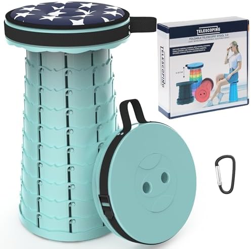 ALEVMOOM Upgraded Collapsible Stool with Cushion,440LBS Max Weight,17.7" Height Adjustable,Sturdy Portable Telescoping Stool,Folding Camping Stool for Outdoor Hiking Travel