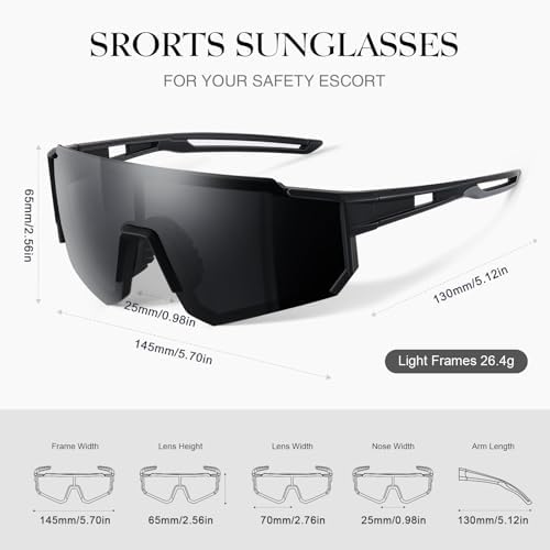 Polarized Sport Sunglasses for Men and Women, Lightweight TR90 Sun Glasses with UV Protection for Cycling Running