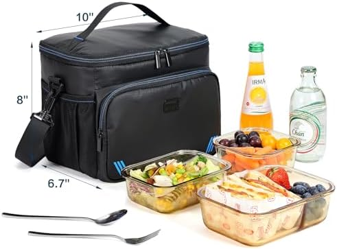 ZEEMO Insulated Lunch Bag for Men Women, Cooler with Adjustable Shoulder Strap, Leakproof Box for Work, Picnic, Black
