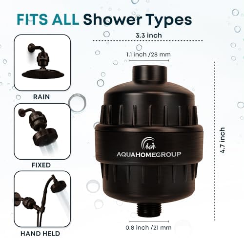 AquaHomeGroup 20 Stage Shower Head Filter with Vitamin C E A for Hard Water - High Output Filter to Remove Chlorine and Fluoride - 2 Replacement Cartridges - Consistent Flow Showerhead Filter