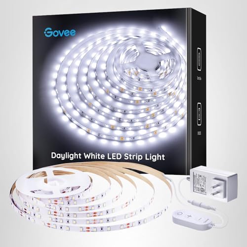 Govee White LED Strip Lights, Upgraded 16.4ft Dimmable LED Light Strip 6500K Bright Daylight White, Strong Adhesive, 300 LEDs Flexible Tape Lights for Mirror, Kitchen Cabinet, Bedroom, Christmas Decor