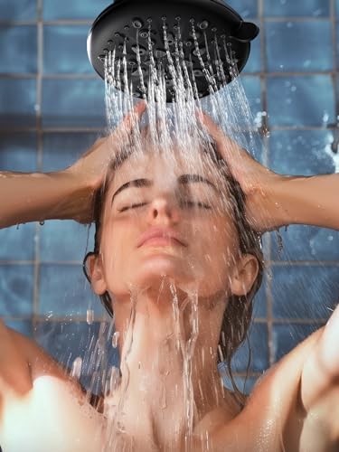 Cobbe Filtered Shower Head, 7 Modes High Pressure Shower Heads - 16 Stage Shower Head Filter for Hard Water for Remove Chlorine and Harmful Substances (Midnight Black Matte, 5 Inch Round)