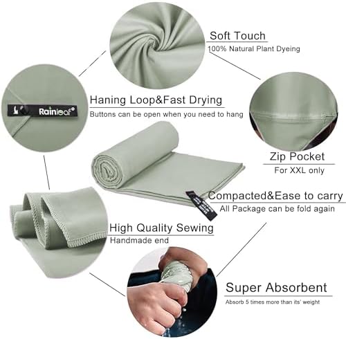 Rainleaf Microfiber Towel Perfect Travel & Gym & Camping Towel. Quick Dry - Super Absorbent - Ultra Compact - Lightweight. Suitable for Trip, Beach, Shower, Backpacking, Pool