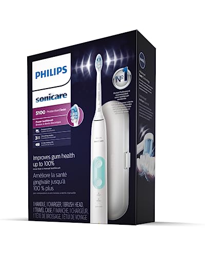 Philips Sonicare ProtectiveClean 5100 Rechargeable Electric Toothbrush, with Pressure Sensor, 3 Cleaning Modes, SmarTimer and QuadPacer, 14-Day Battery Life, Travel Case, White, Model HX6857/11