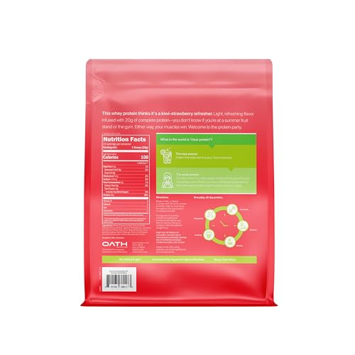 Oath Nutrition Clear Whey Isolate Protein Powder, Kiwi Strawberry, 20g Complete Protein per Serving, No Added Sugar, Grass-Fed, 21 Servings