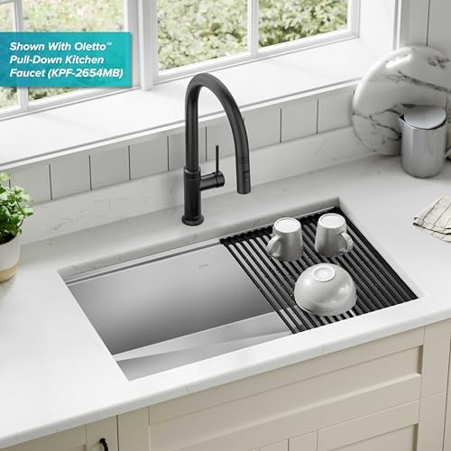 KRAUS Kore Workstation 30-inch Undermount 16 Gauge Stainless Steel Kitchen Sink, Single Bowl Kitchen Sink with Accessories, KWU110-30