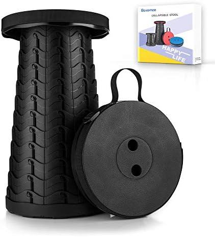 Boreeman Upgraded Folding Stool Lightweight Yet More Sturdy with Load Capacity 400lbs Portable Collapsible Stool Retractable Stool for Camping Fishing Hiking BBQ (Black)