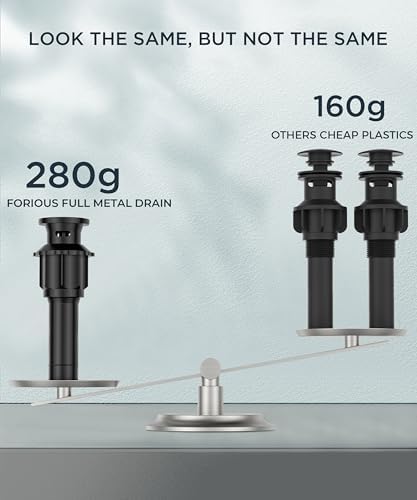 FORIOUS 4 Inch Centerset Bathroom Faucet Black 2 Hole, Two Handle Matte Black Faucet for Bathroom Sink with Metal Dain, 24" Supply Line, and 360° Rotating Spout of 4" Vanity