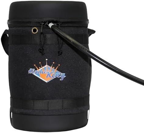 Flame King Gas Hauler Kit - Insulated Protective Carry Case, 5LB Propane Tank and Adapter Hose for Camping and Outdoor Adventures, Black/White