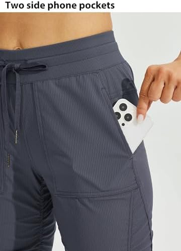 Willit Women's Quick-Dry Capris Hiking Travel Pants Striped Woven Workout Pants with Pockets Lightweight