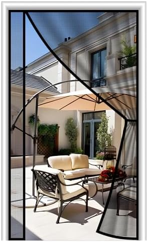 MAGZO Magnetic Screen Door Mesh 36'' x 80'', Reversible Left Right Offset Opening, Upgraded Polyester Material, Cat Friendly, Netting for Sliding Glass/Patio Doors, Annoying Creatures-Resistant, Black