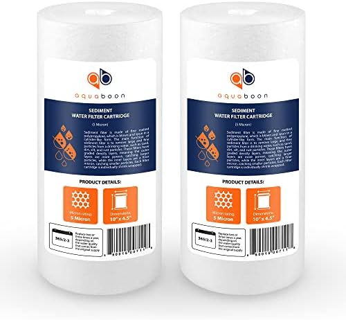 Aquaboon 5 Micron 10 x 4.5 Well Water Sediment Filter Replacement Whole House Water Filter Cartridge Compatible with DGD-5005, WFHD13001B, 2-Pack